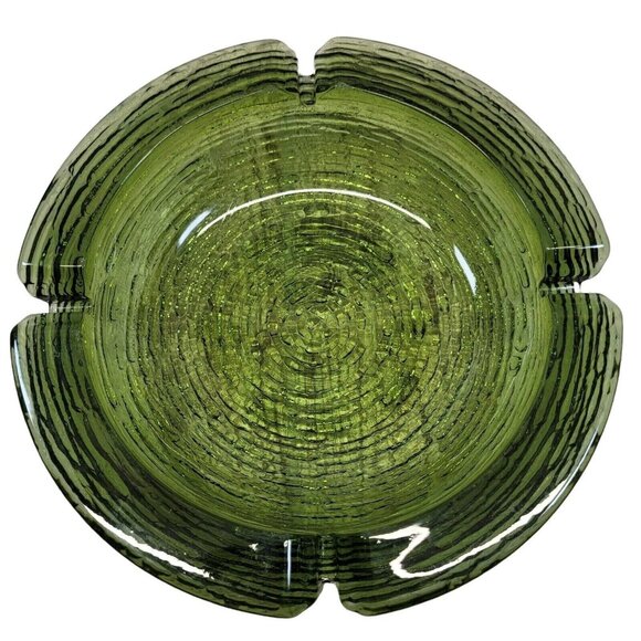 Ash Tray Ashtray Anchor Hocking Soreno Green Ripple‎ Glass Birds Nest Vtg #1 - Picture 1 of 9